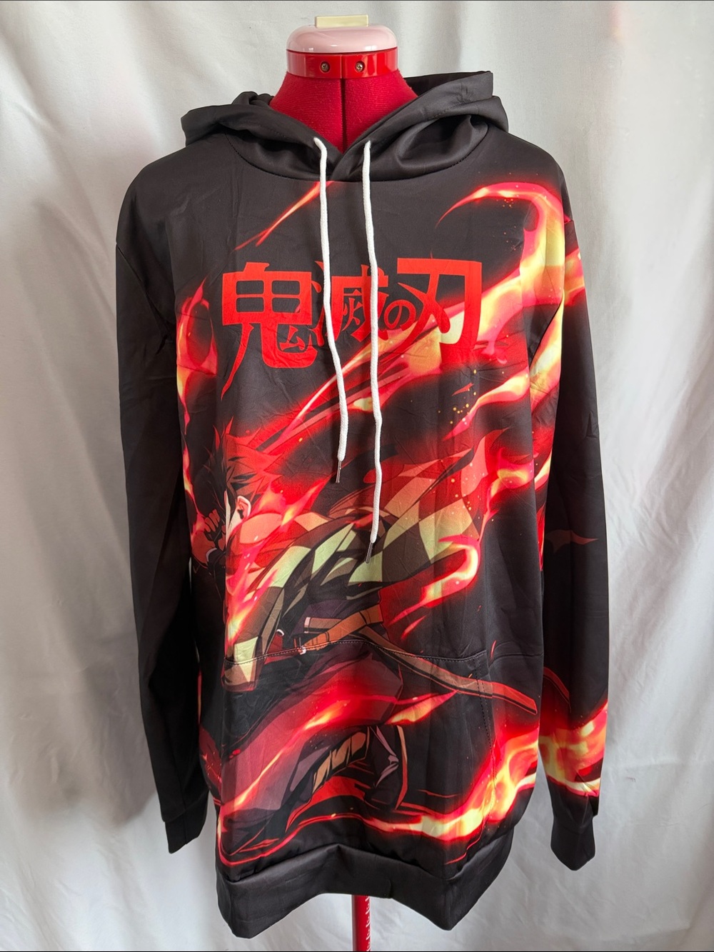 Men's Black Crewneck Sweater with Red Flame Graphic